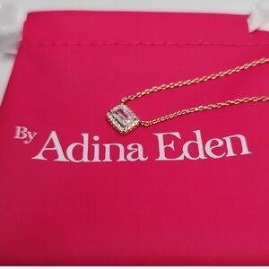 Adina Eden pave outlined solitaire baguette pendant NWT